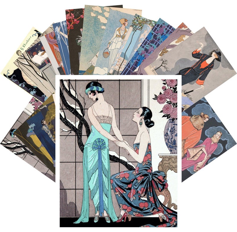 PIXILUV Vintage PostCards 24 pcs Barbier Ponchoir Art Deco La Vie Parisien Pencil Sketch - Image 1